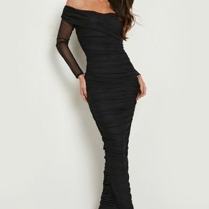 BOOHOO OFF THE SHOULDER MESH MAXI DRESS